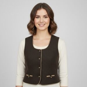 Perry Trachtenmode Women's Wool Vest Brown Lined German Size 48 Traditional